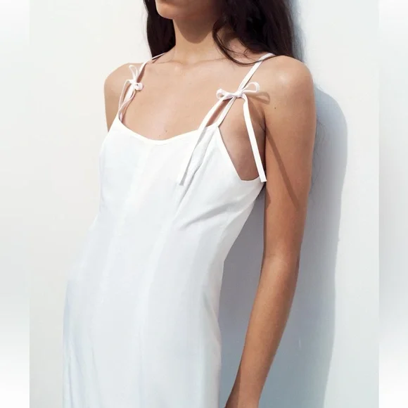 NWT 🤍ZARA BOW GABARDINE MIDI DRESS - Picture 2 of 8